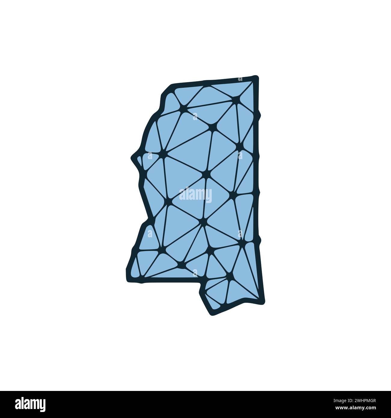 Mappa dello stato del Mississippi illustrazione poligonale fatta di linee e punti, isolata su sfondo bianco. STATI UNITI: Design a basso poli Foto Stock