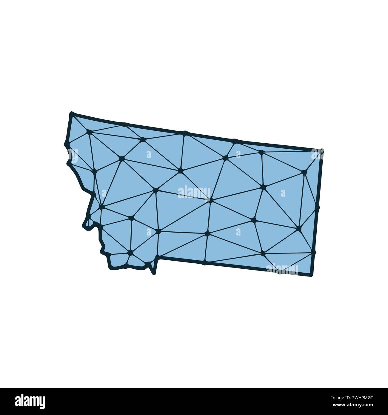 Illustrazione poligonale della mappa dello stato del Montana fatta di linee e punti, isolata su sfondo bianco. STATI UNITI: Design a basso poli Foto Stock