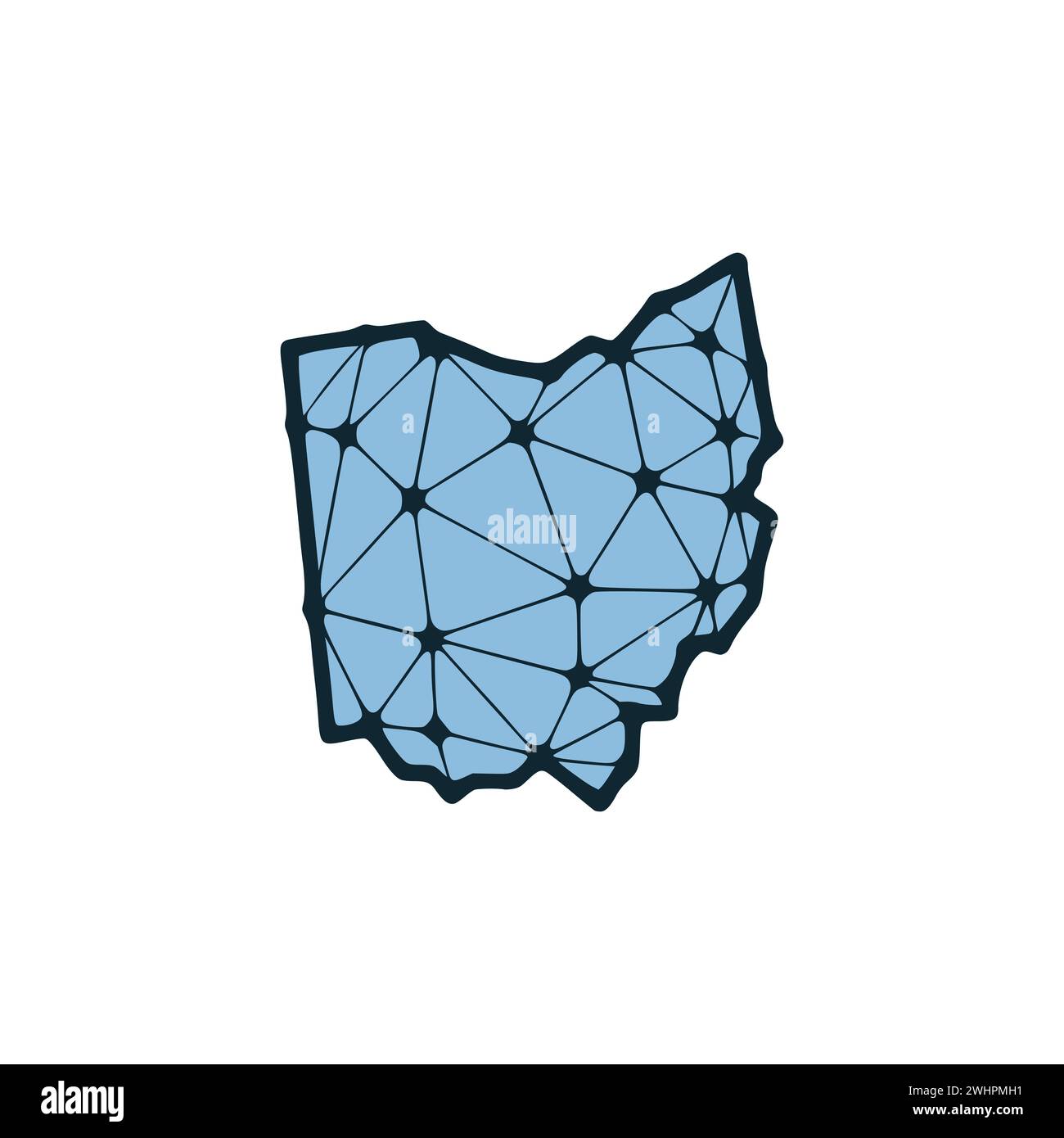 Mappa dello stato dell'Ohio illustrazione poligonale fatta di linee e punti, isolata su sfondo bianco. STATI UNITI: Design a basso poli Foto Stock