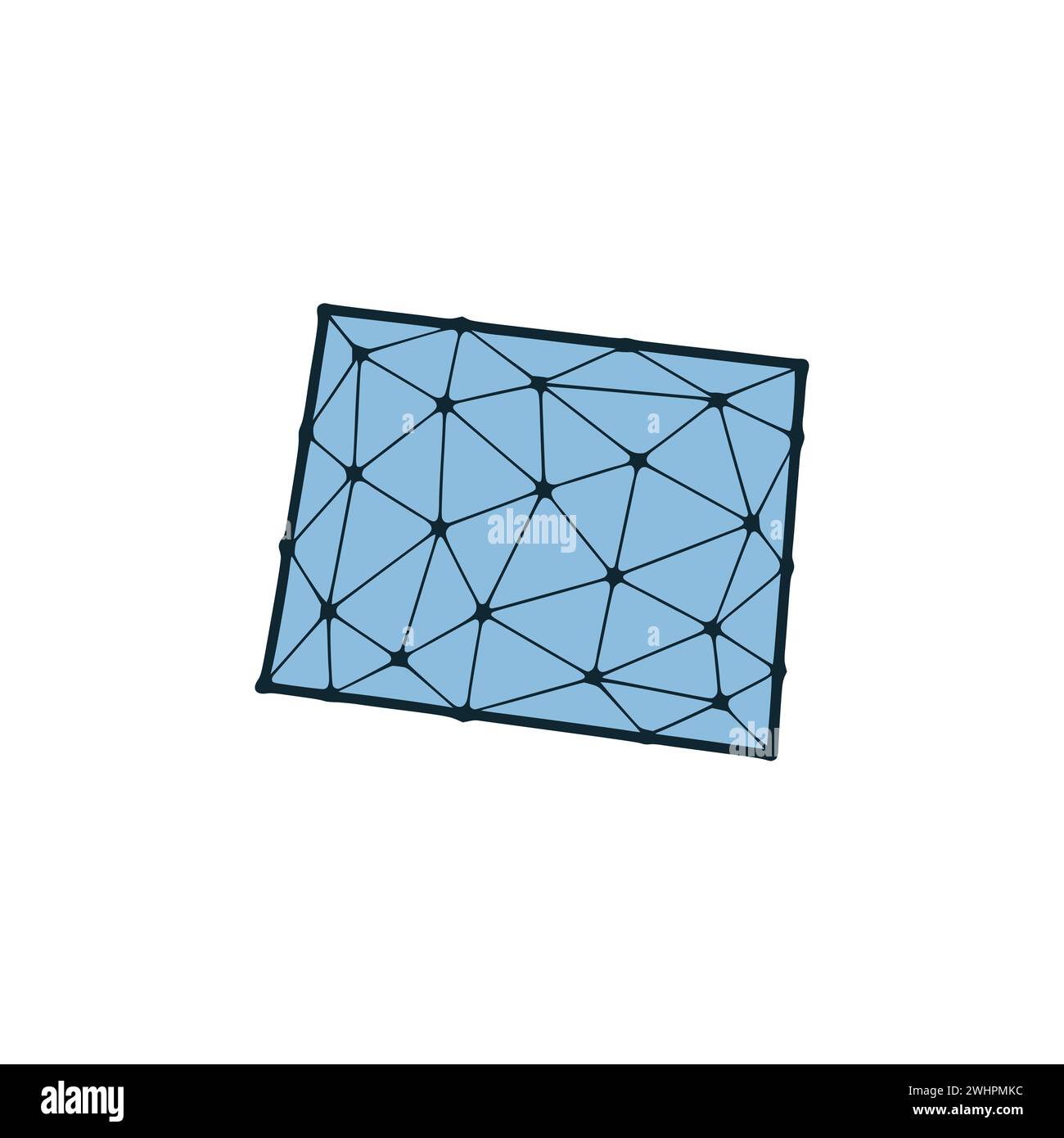 Mappa dello stato del Wyoming illustrazione poligonale fatta di linee e punti, isolata su sfondo bianco. STATI UNITI: Design a basso poli Foto Stock