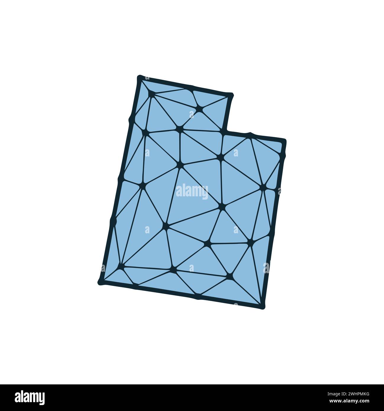 Illustrazione poligonale della mappa dello stato dello Utah fatta di linee e punti, isolata su sfondo bianco. STATI UNITI: Design a basso poli Foto Stock