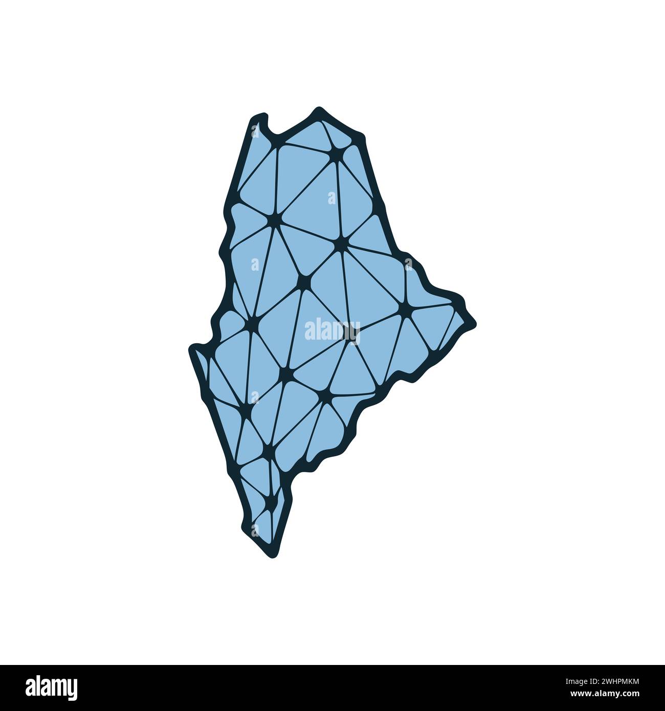 Mappa dello stato del Maine illustrazione poligonale fatta di linee e punti, isolata su sfondo bianco. STATI UNITI: Design a basso poli Foto Stock