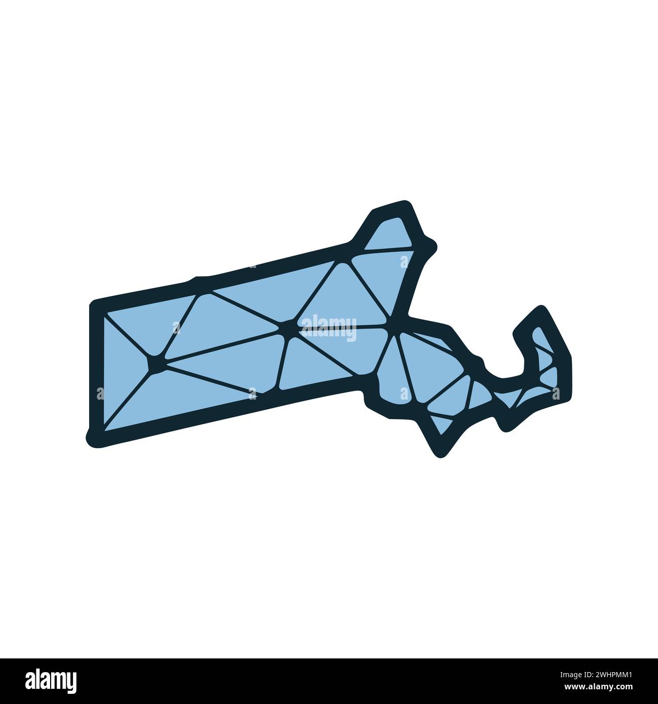 Mappa dello stato del Massachusetts illustrazione poligonale fatta di linee e punti, isolata su sfondo bianco. STATI UNITI: Design a basso poli Foto Stock
