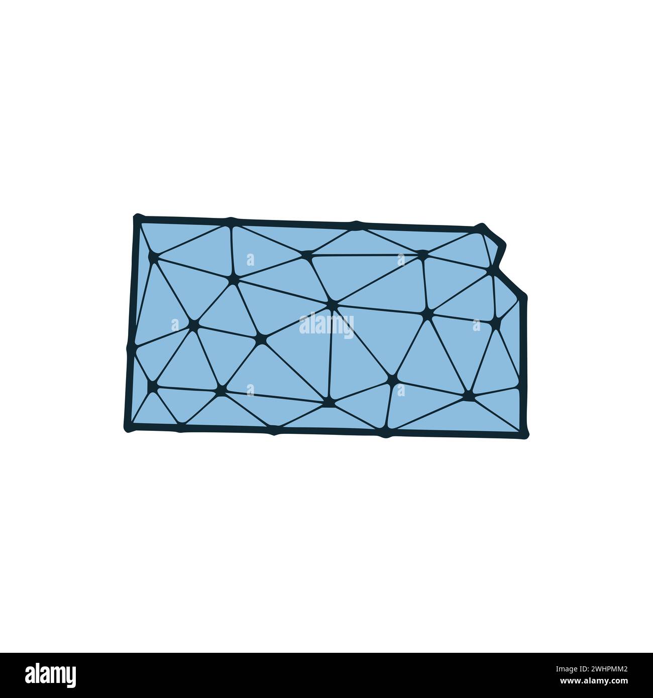 Mappa dello stato del Kansas illustrazione poligonale fatta di linee e punti, isolata su sfondo bianco. STATI UNITI: Design a basso poli Foto Stock