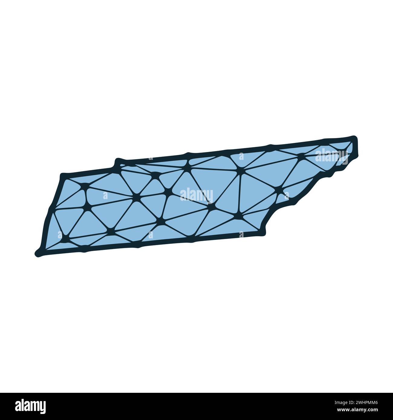 Mappa dello stato del Tennessee illustrazione poligonale fatta di linee e punti, isolata su sfondo bianco. STATI UNITI: Design a basso poli Foto Stock