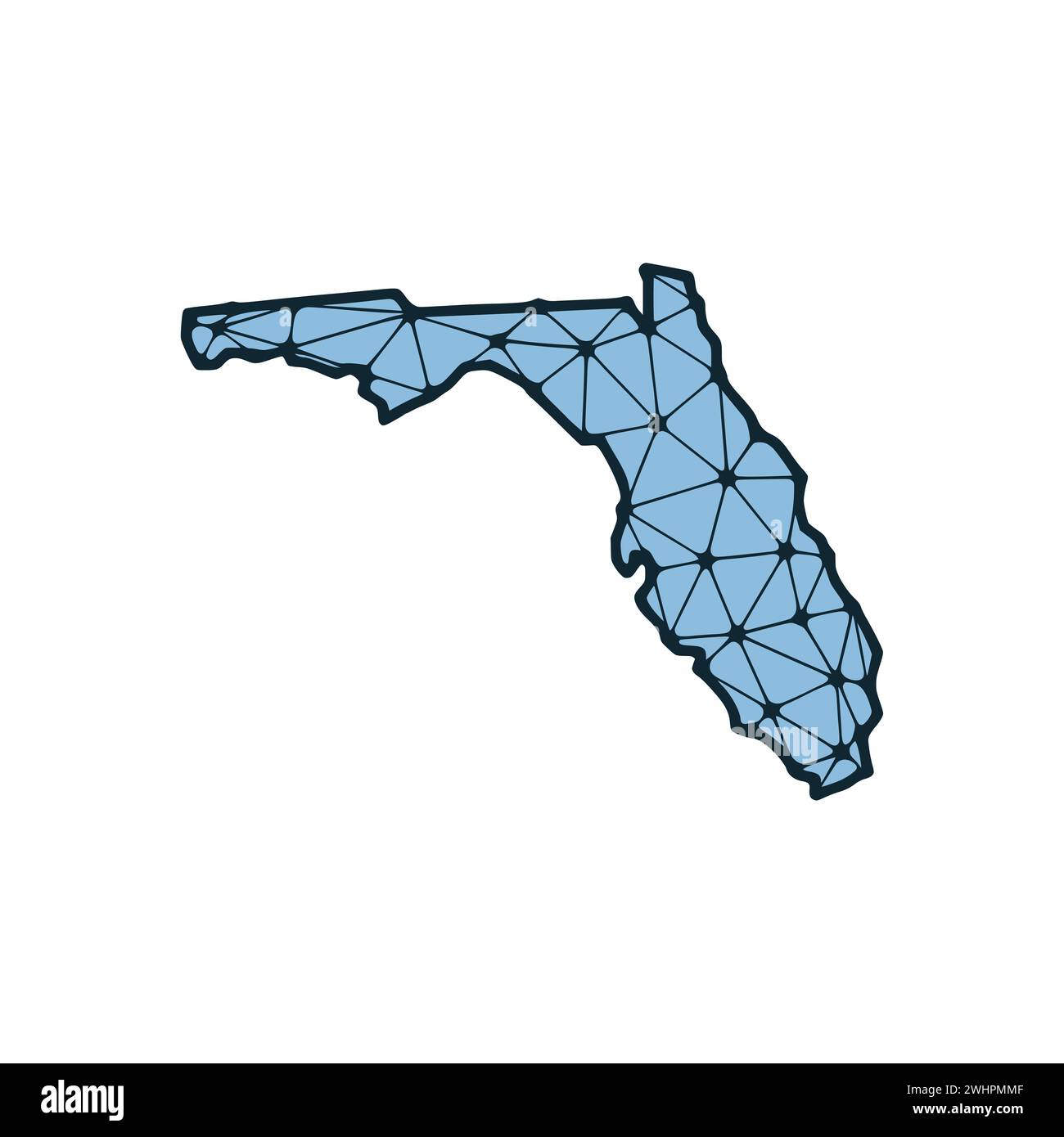 Mappa dello stato della Florida illustrazione poligonale fatta di linee e punti, isolata su sfondo bianco. STATI UNITI: Design a basso poli Foto Stock