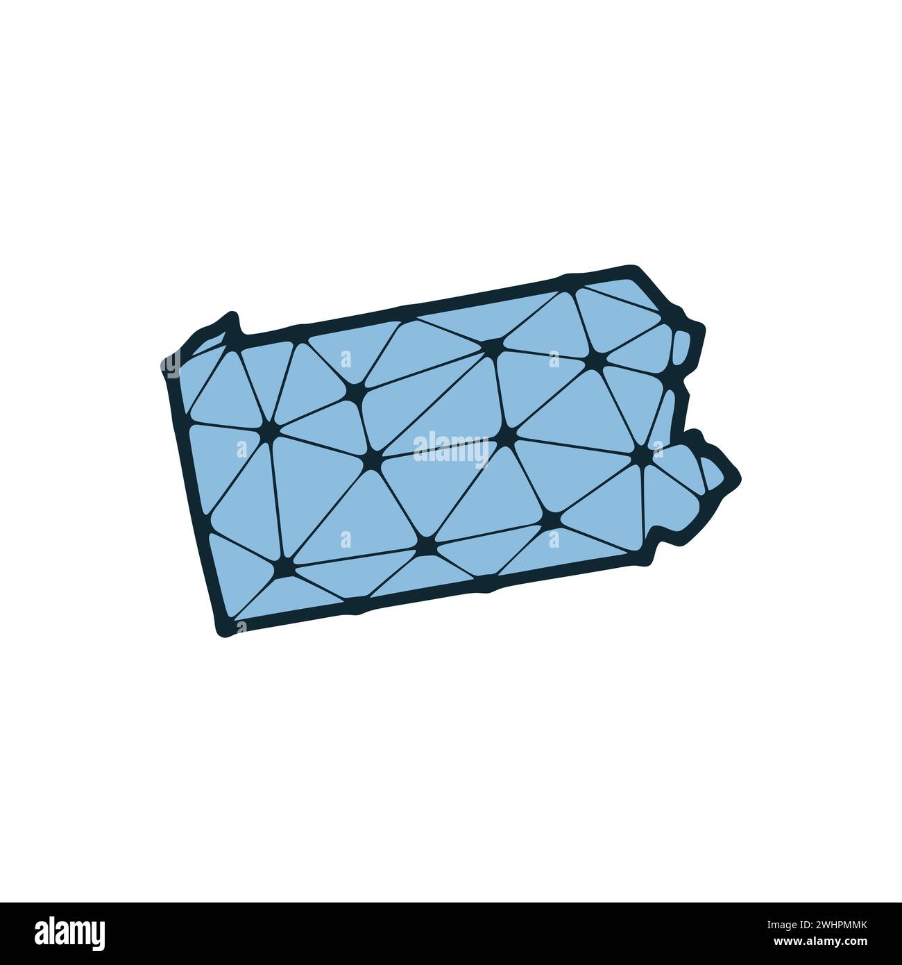 Mappa dello stato della Pennsylvania illustrazione poligonale fatta di linee e punti, isolata su sfondo bianco. STATI UNITI: Design a basso poli Foto Stock