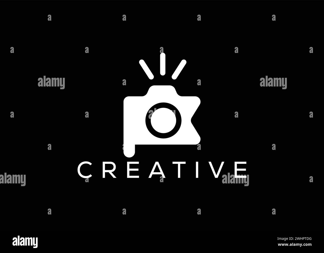 Modello vettoriale con logo della fotocamera a bandiera minimalista. Logo creativo Modern flag Photoshoot Illustrazione Vettoriale