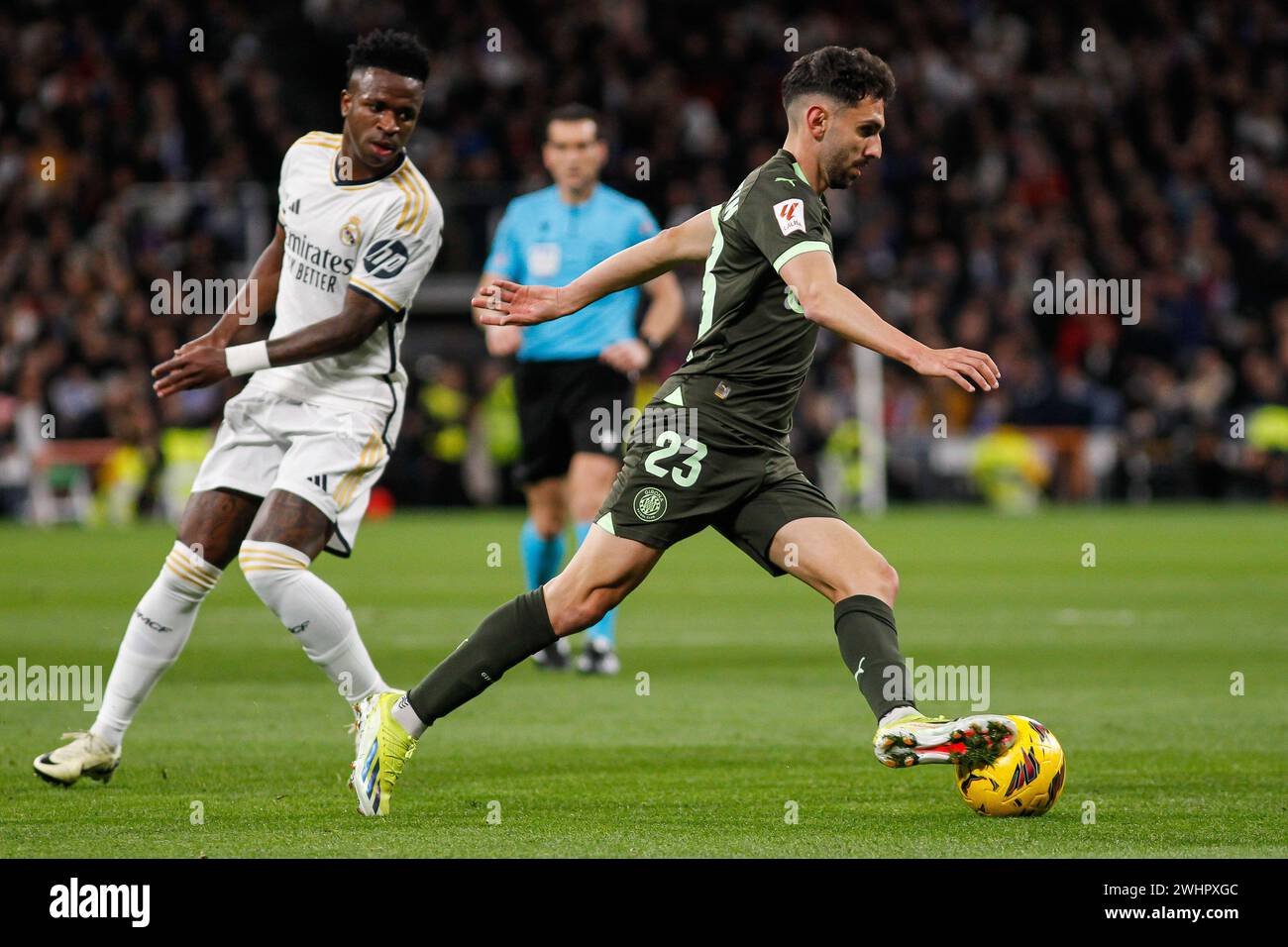 Ivan Martin di Girona durante la partita di calcio della Liga spagnola tra il Real Madrid e il Girona CF il 10 febbraio 2024 allo stadio Santiago Bernabeu di Madrid, Spagna Foto Stock