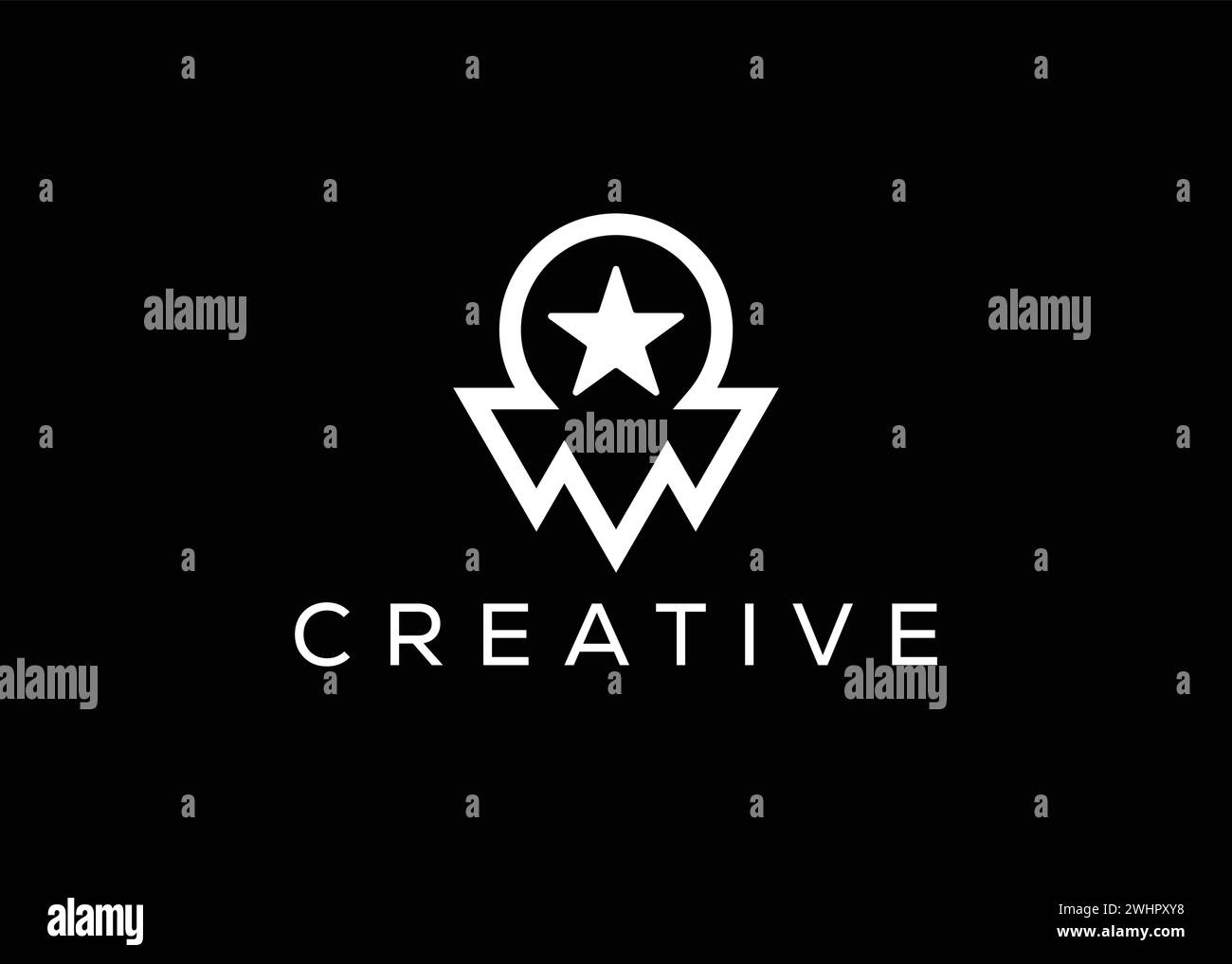 Modello vettoriale con logo minimalista con lettera W posizione. Lettera moderna creativa con logo di posizione Illustrazione Vettoriale
