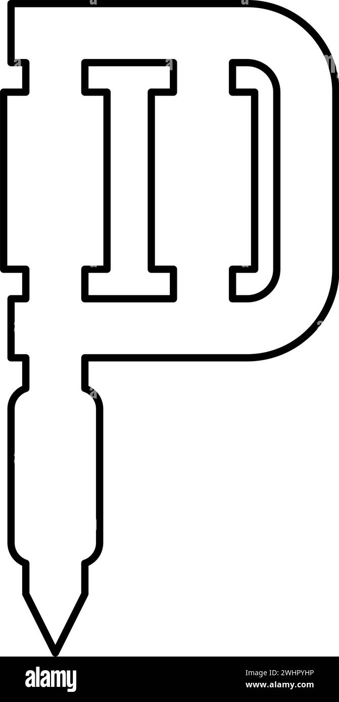 Skin per pistola con dispositivo per tatuaggio con inchiostro, icona contorno bobina elettromagnetica portatile, icona di linea vettoriale di colore nero, immagine sottile e piatta Illustrazione Vettoriale