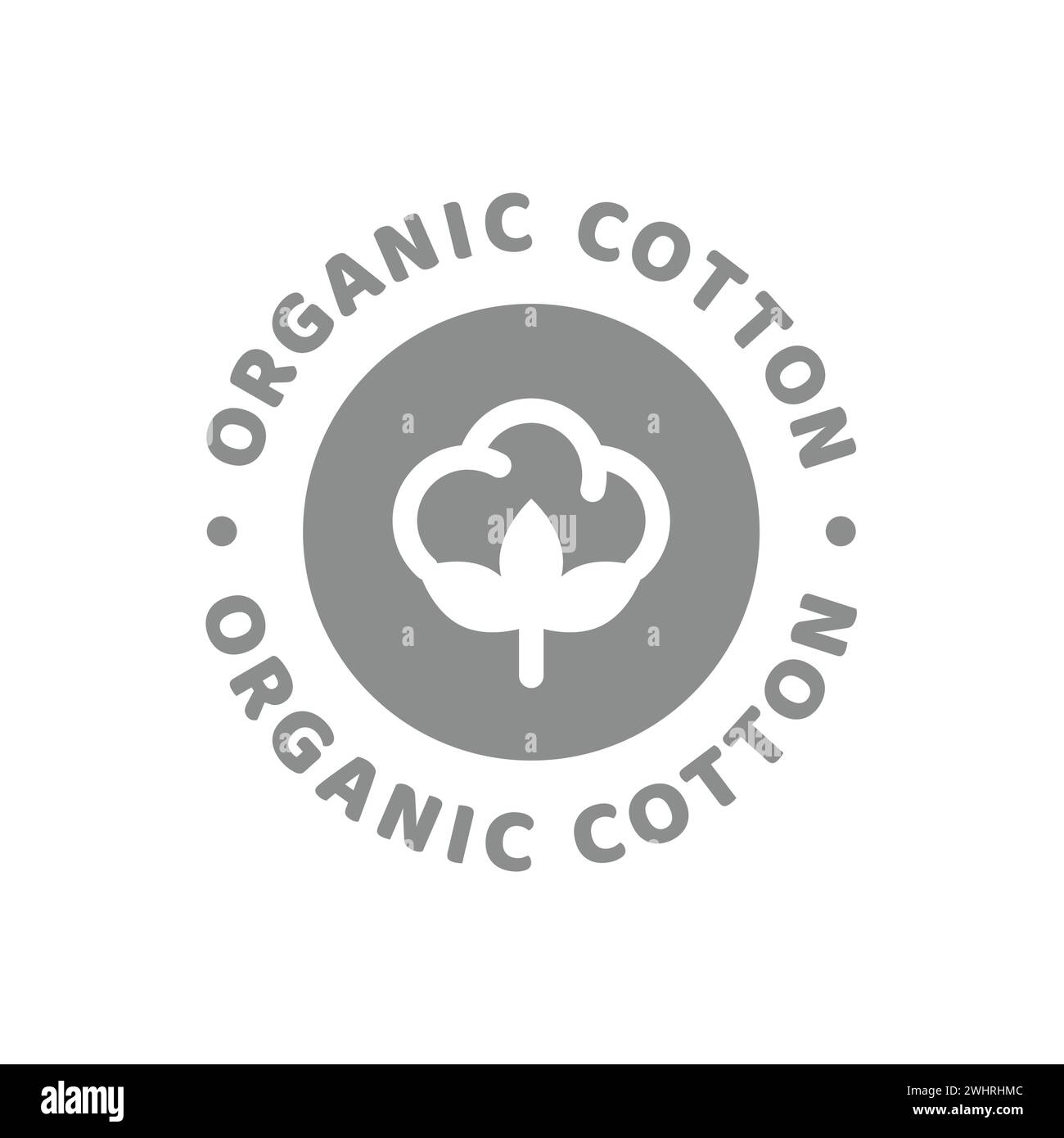 Etichetta vettoriale di cotone organico. Icona del materiale circolare per tessuti e abbigliamento. Illustrazione Vettoriale