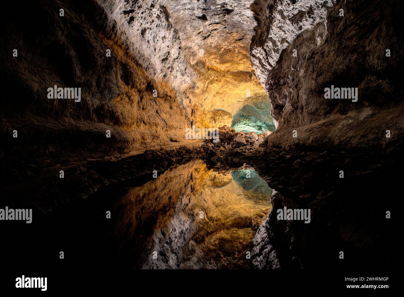 Grotta di origine vulcanica di Los Verdes a Lanzarote Foto Stock