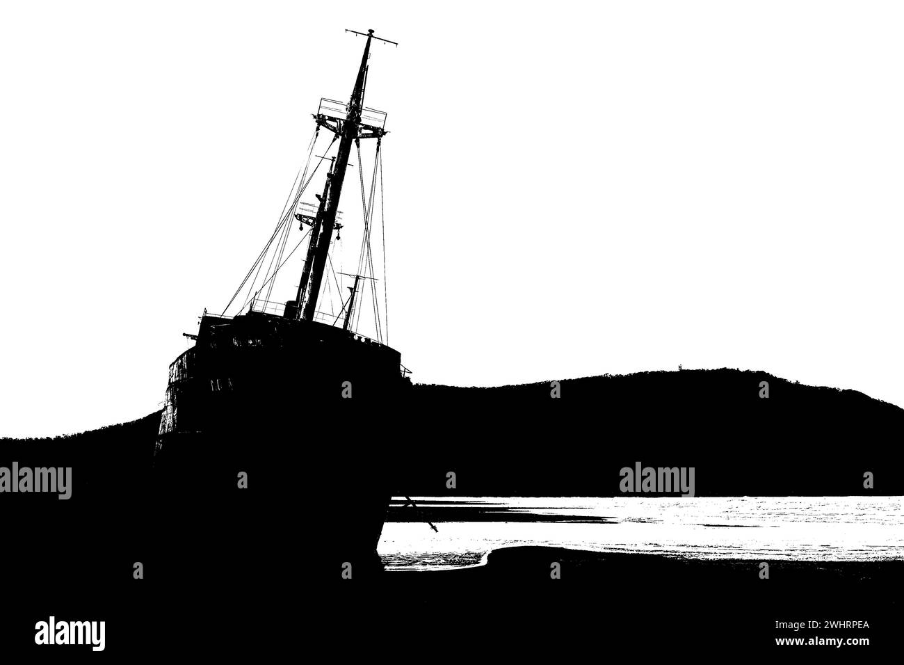 Sagoma grafica della nave in spiaggia Foto Stock