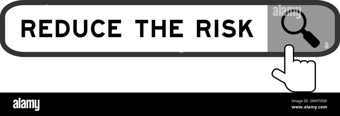 Banner di ricerca in Word Riduci il rischio con l'icona della lente di ingrandimento a mano su sfondo bianco Illustrazione Vettoriale
