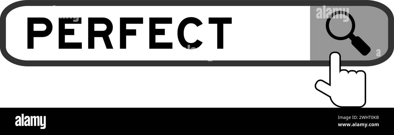 Cerca banner in Word Perfect con l'icona della lente di ingrandimento a mano su sfondo bianco Illustrazione Vettoriale