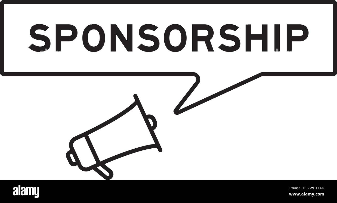 Icona del megafono con bolla vocale in sponsorizzazione delle parole su sfondo bianco Illustrazione Vettoriale