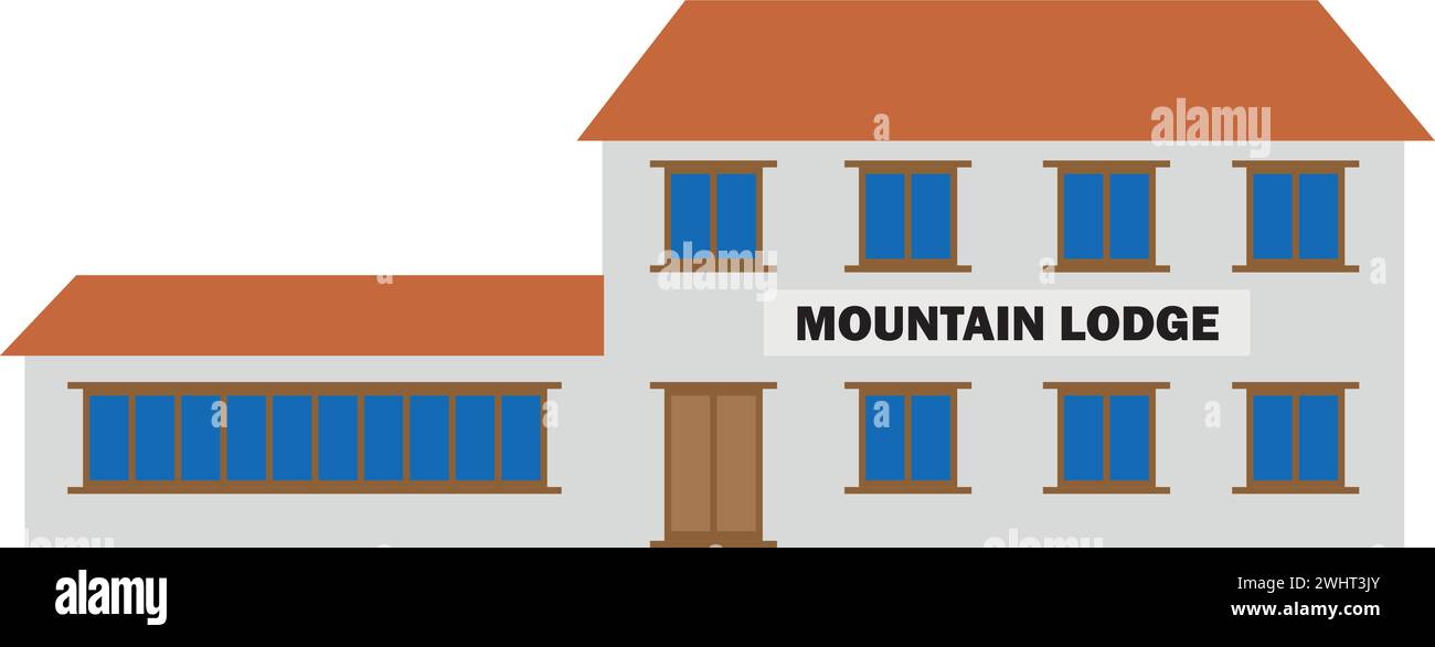 Illustrazione vettoriale della baita di montagna, vettoriale che mostra un tipico hotel o Lodge mentre guardano in Nepal sulla strada per il campo base del Monte Everest Illustrazione Vettoriale