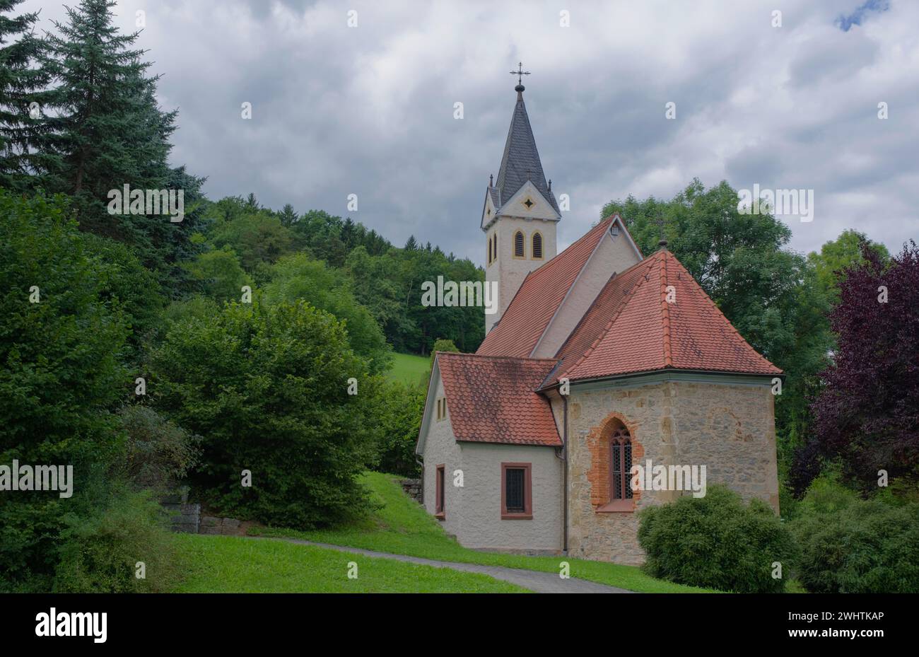 Chiesa di pellegrinaggio di Sant'Anna, Mulfingen, via di San Giacomo, Jagsttal, Jagst, Hohenlohe, Heilbronn-Franken, Baden-Wuerttemberg, Germania Foto Stock