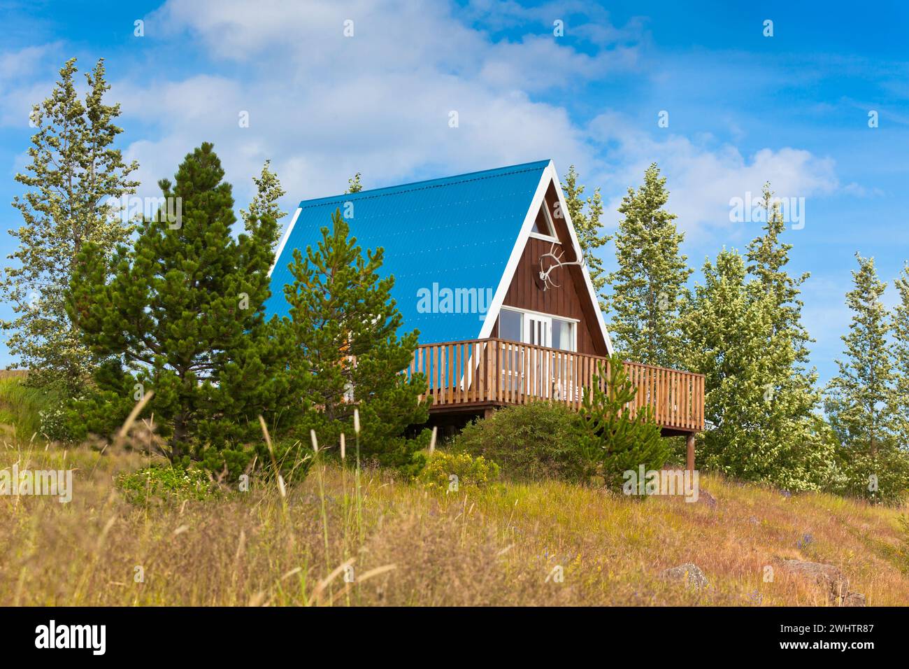 Tipica casa vacanze nell'Islanda settentrionale Foto Stock