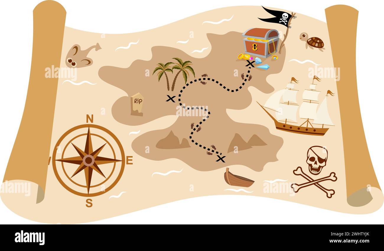 Isola del tesoro mappa Immagini Vettoriali Stock