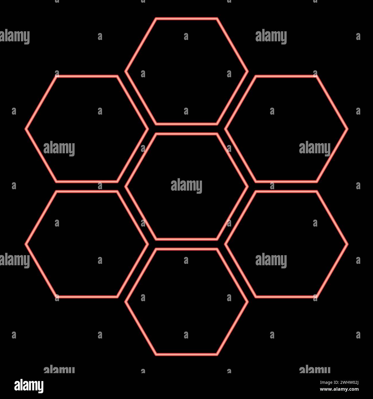 Tecnologia esagonale al neon concetto esagono sei elementi geometria Bee sota poligono a sei lati colore rosso immagine vettoriale immagine piatta Illustrazione Vettoriale