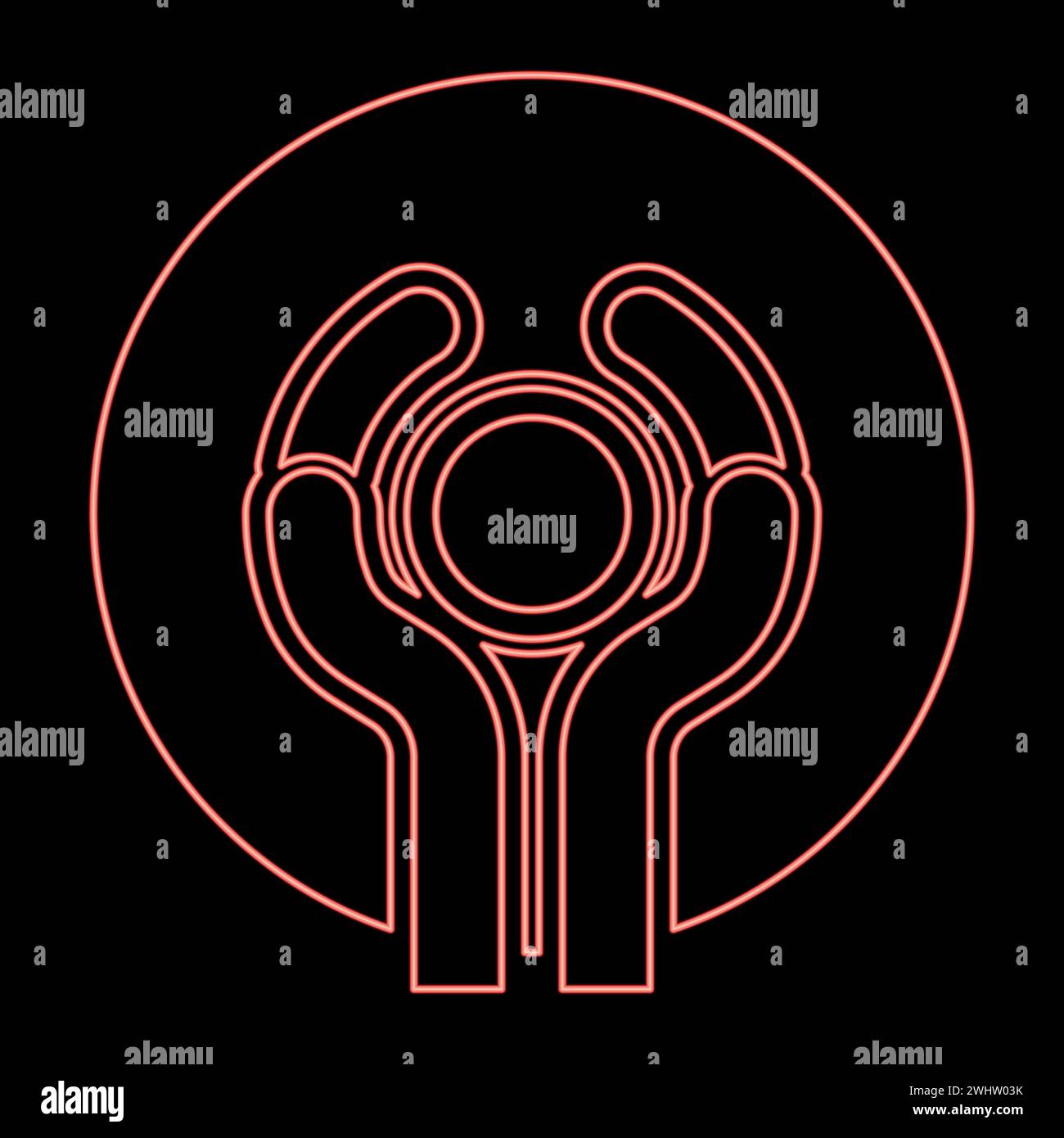 Laboratorio d'arte di ceramica al neon Concept potter scolpisce il vaso di argilla sulla ruota del vasaio utilizzare il braccio di mano idea ceramista di colore rosso immagine vettoriale piatta Illustrazione Vettoriale