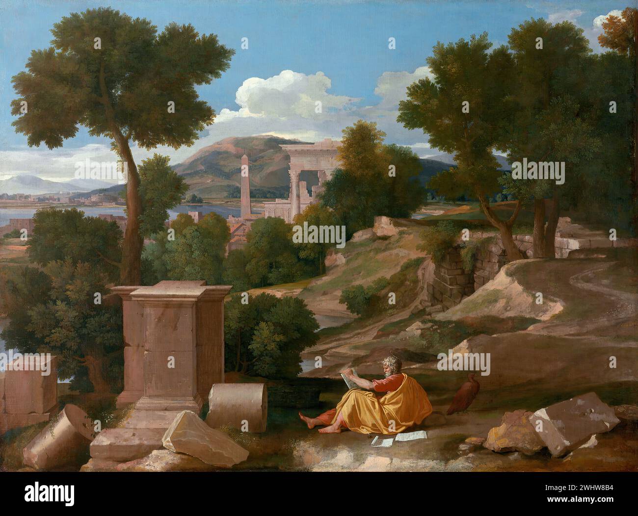 Nicolas Poussin - Paysage avec saint Jean à Patmos Foto Stock