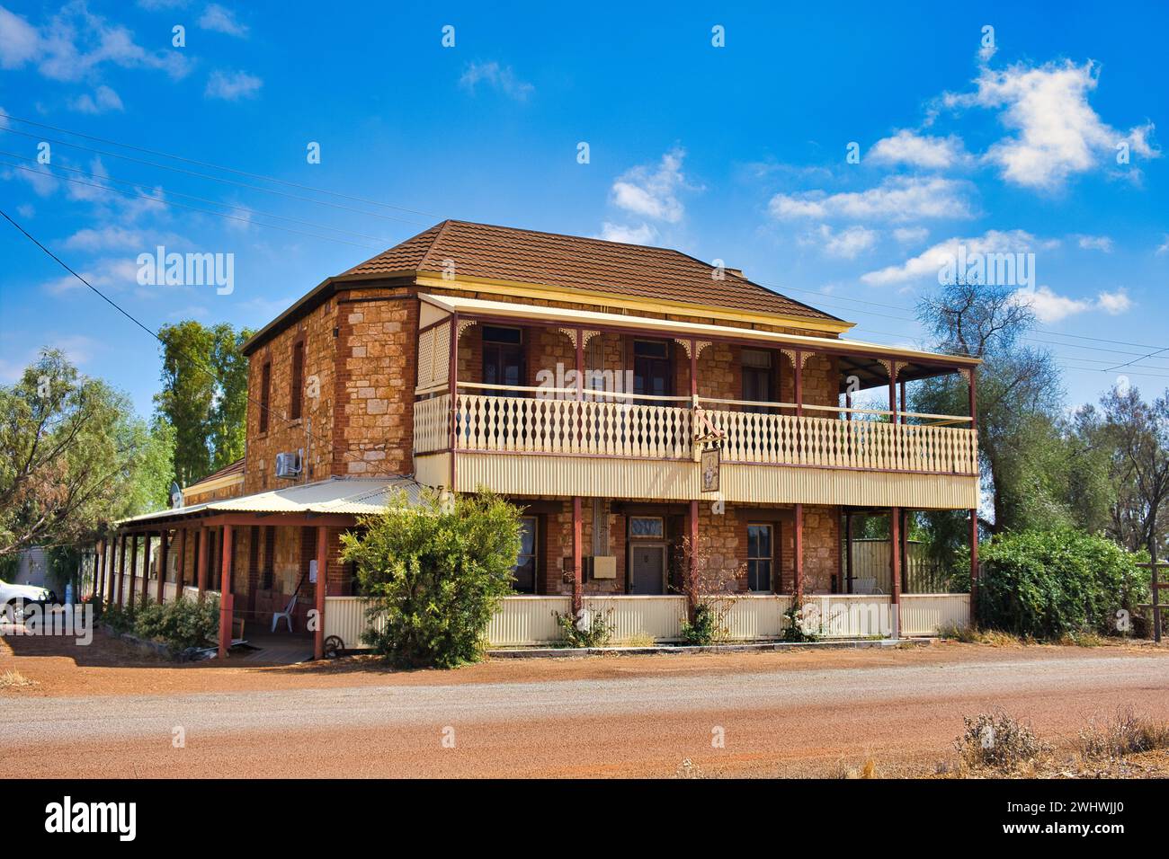 Il ben conservato Pindar Hotel (1907) nella piccola cittadina dell'Outback di Pindar, Greater Geraldton, Australia Occidentale Foto Stock