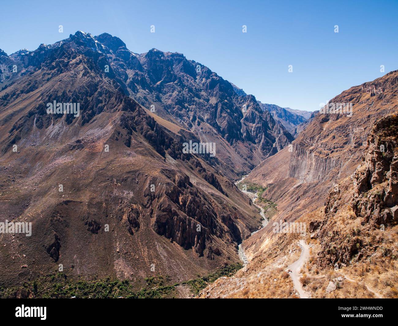 Uno dei canyon di montagna più profondi al mondo, il Canyon del Colca, Arequipa, Perù. Foto Stock