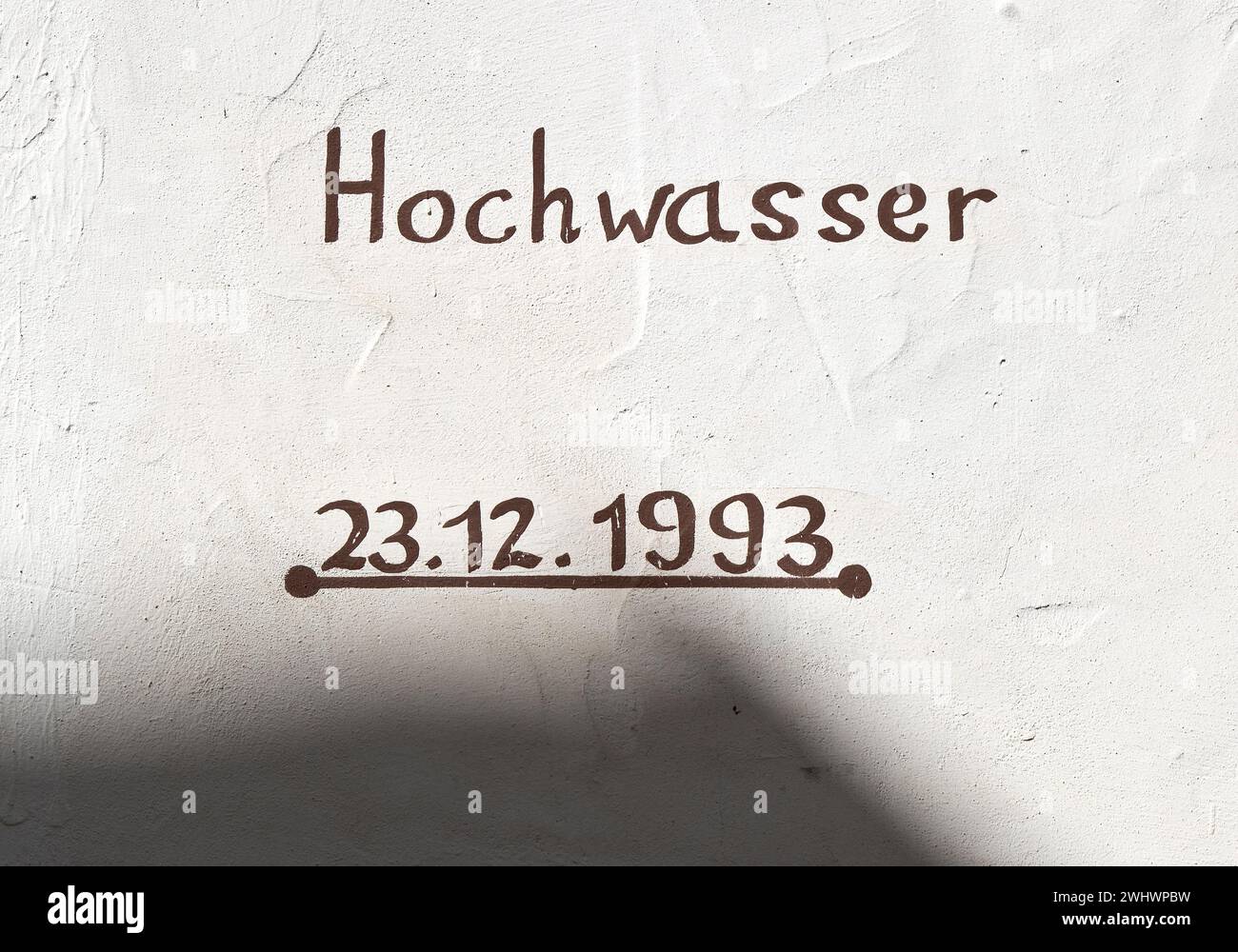 Richiamo del livello delle inondazioni il 23 dicembre 1993, High Water mark, Cochem, Germania, Europa Foto Stock