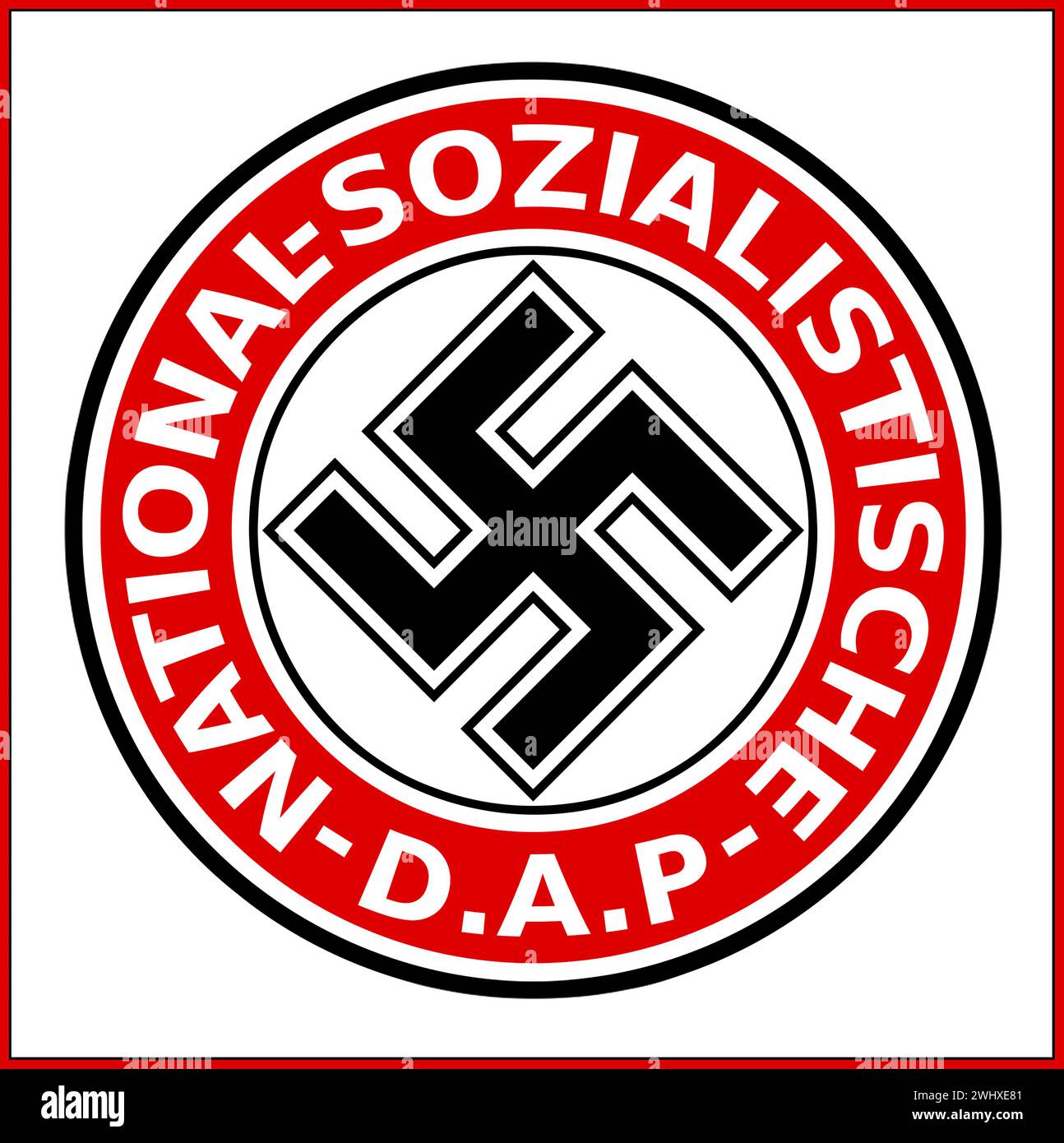 IL LOGO NSDAP ufficialmente il Partito Nazionalsocialista tedesco dei lavoratori (Nationalsozialistische Deutsche Arbeiterpartei o NSDAP), è stato un partito politico di estrema destra in Germania attivo tra il 1920 e il 1945 che ha creato e sostenuto l'ideologia del nazismo. Foto Stock