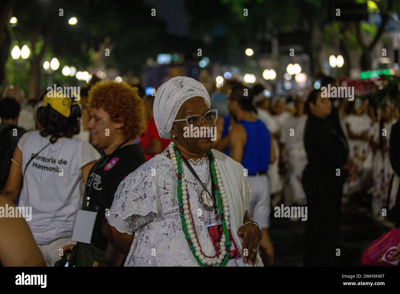 San Paolo, San Paolo, Brasile. 9 febbraio 2024. Il carnevale di strada di San Paolo ha aperto ufficialmente il venerdì sera (9), con il gruppo afro IlÃº ObÃ¡ de min, che promuove il mantenimento della cultura africana in Brasile, con particolare enfasi sul rafforzamento delle donne nere. (Immagine di credito: © Wagner Vilas/ZUMA Press Wire) SOLO PER USO EDITORIALE! Non per USO commerciale! Foto Stock