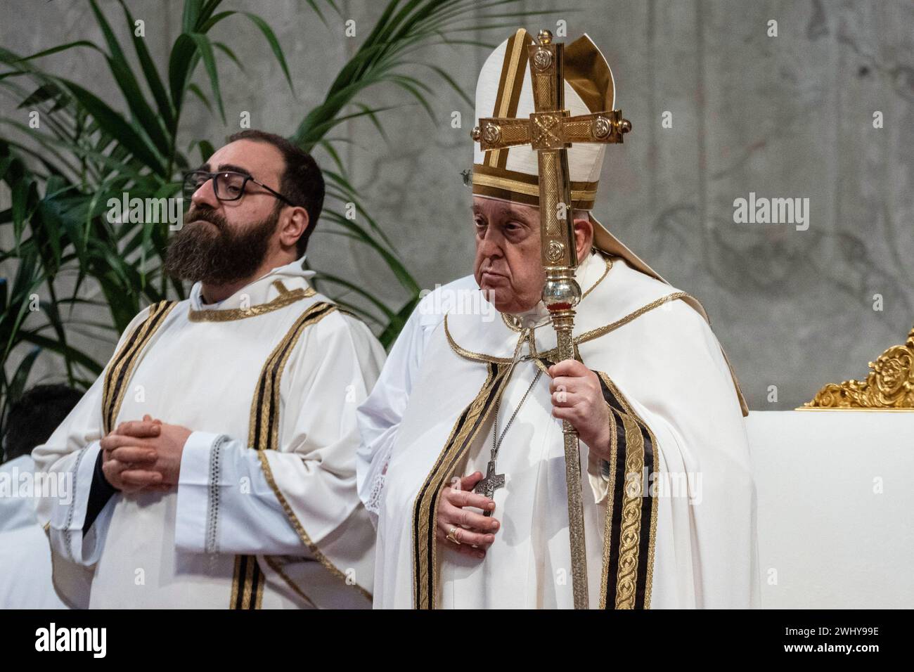 Vaticano, Vaticano. 11 febbraio 2024. Papa Francesco guida la Santa messa e la canonizzazione della Beata Maria Antonia di San Giuseppe de Paz y Figueroa. (Foto di Stefano Costantino/SOPA Images/Sipa USA) credito: SIPA USA/Alamy Live News Foto Stock