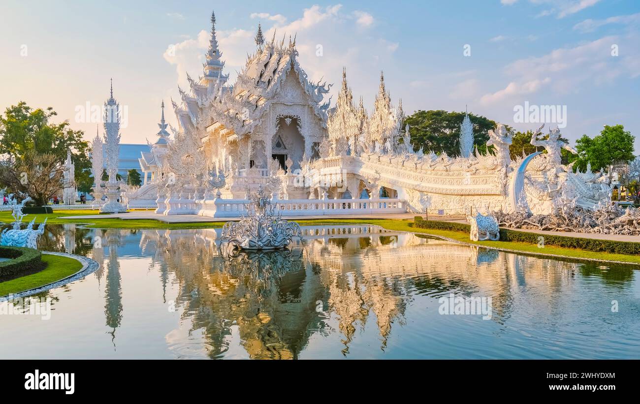 Tempio bianco Chiang Rai Thailandia, Wat Rong Khun, noto anche come Tempio bianco, a Chiang Rai, Thailandia. Foto Stock