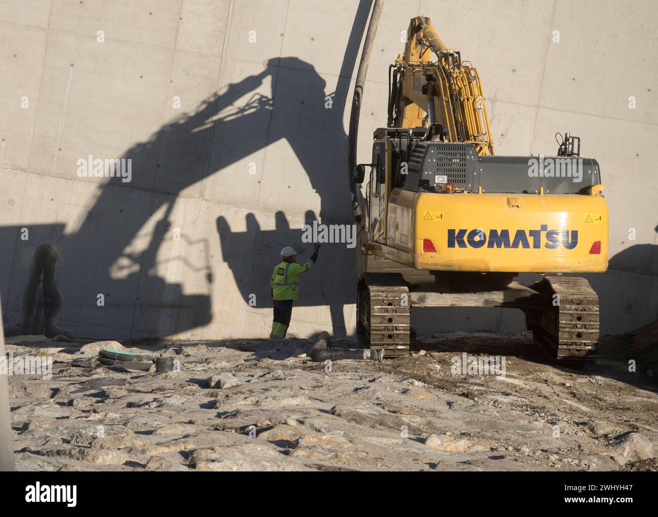 Escavatore Komatsu in cantiere Foto Stock