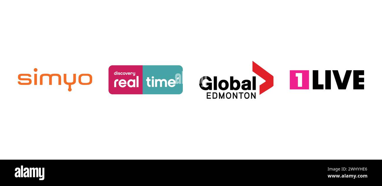 Global Edmonton, Simyo, Discovery Real Time, 1live. Illustrazione vettoriale, logo editoriale. Illustrazione Vettoriale