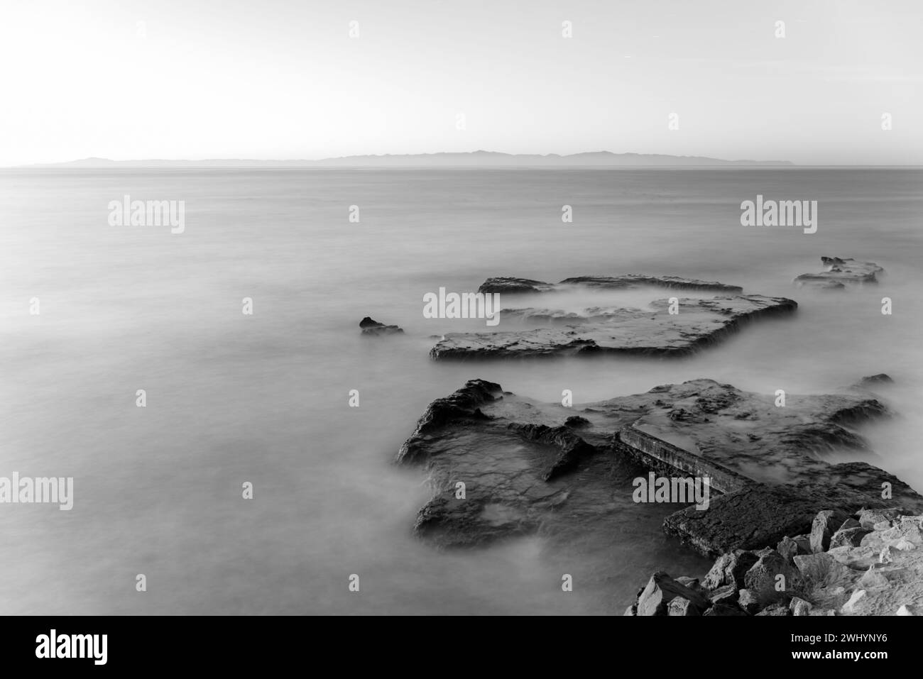 Esposizione lunga, acqua, Campus Point, UCSB, onirico, fotografia, costa, oceano, Motion Blur, paesaggi marini, onde, sogni Foto Stock