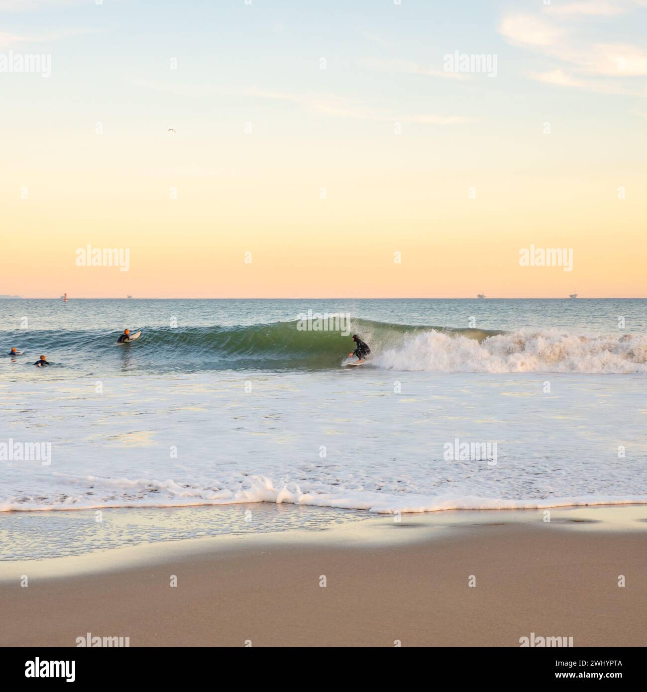 Surf, Sandspit, porto di Santa Barbara, Surf, Sport, bodyboard, Perfect Wave, Ocean, Water, Recreation, tempo libero Foto Stock
