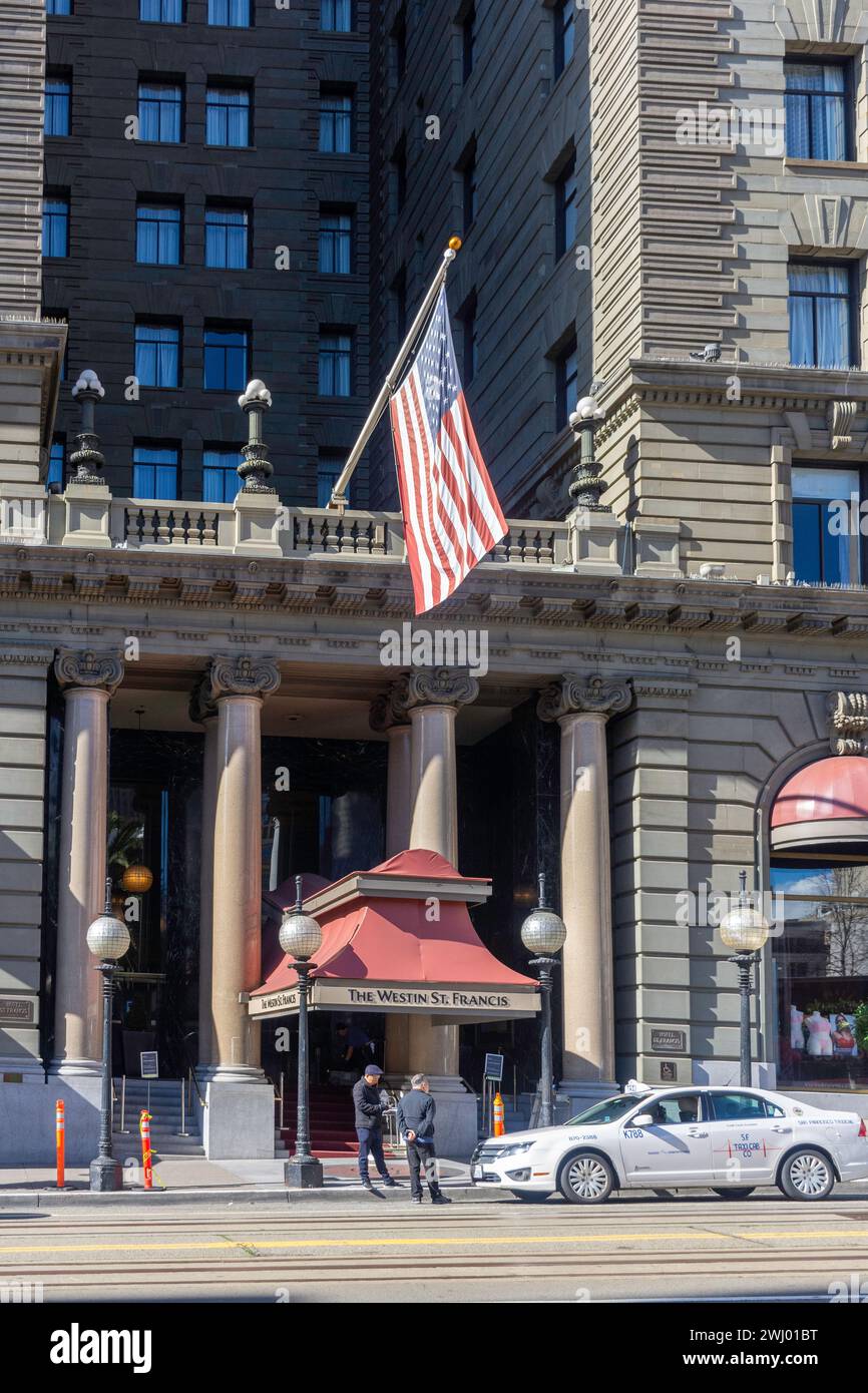 Ingresso al Westin St Francis Hotel, Powell Street, Union Square, San Francisco, California, Stati Uniti Foto Stock
