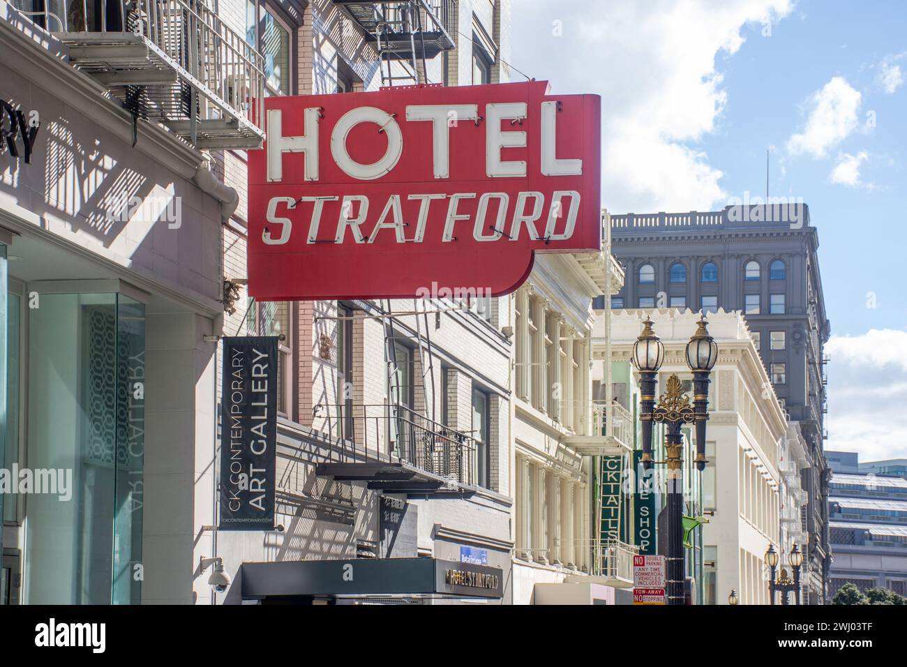 Retro Hotel Stratford cartello, Powell Street, Union Square, San Francisco, California, Stati Uniti Foto Stock