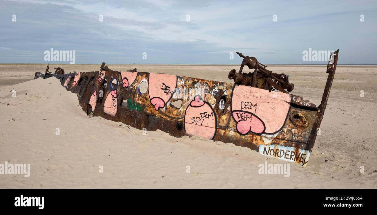 Relitto nella riserva naturale della Frisia orientale isola di Norderney, bassa Sassonia, Germania, Europa Foto Stock