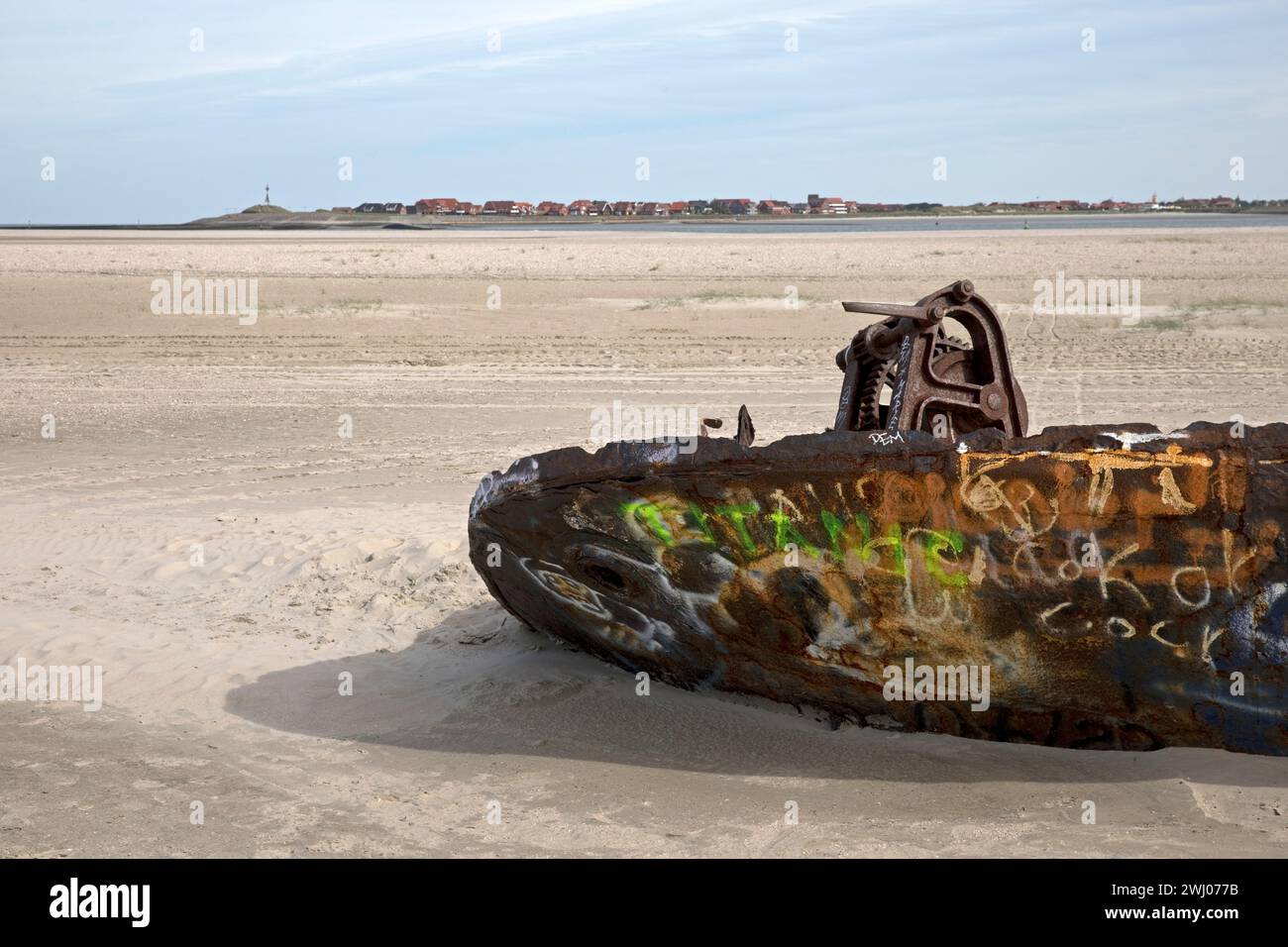 Relitto nella riserva naturale di Norderney al largo dell'isola di Baltrum, bassa Sassonia, Germania, Europa Foto Stock