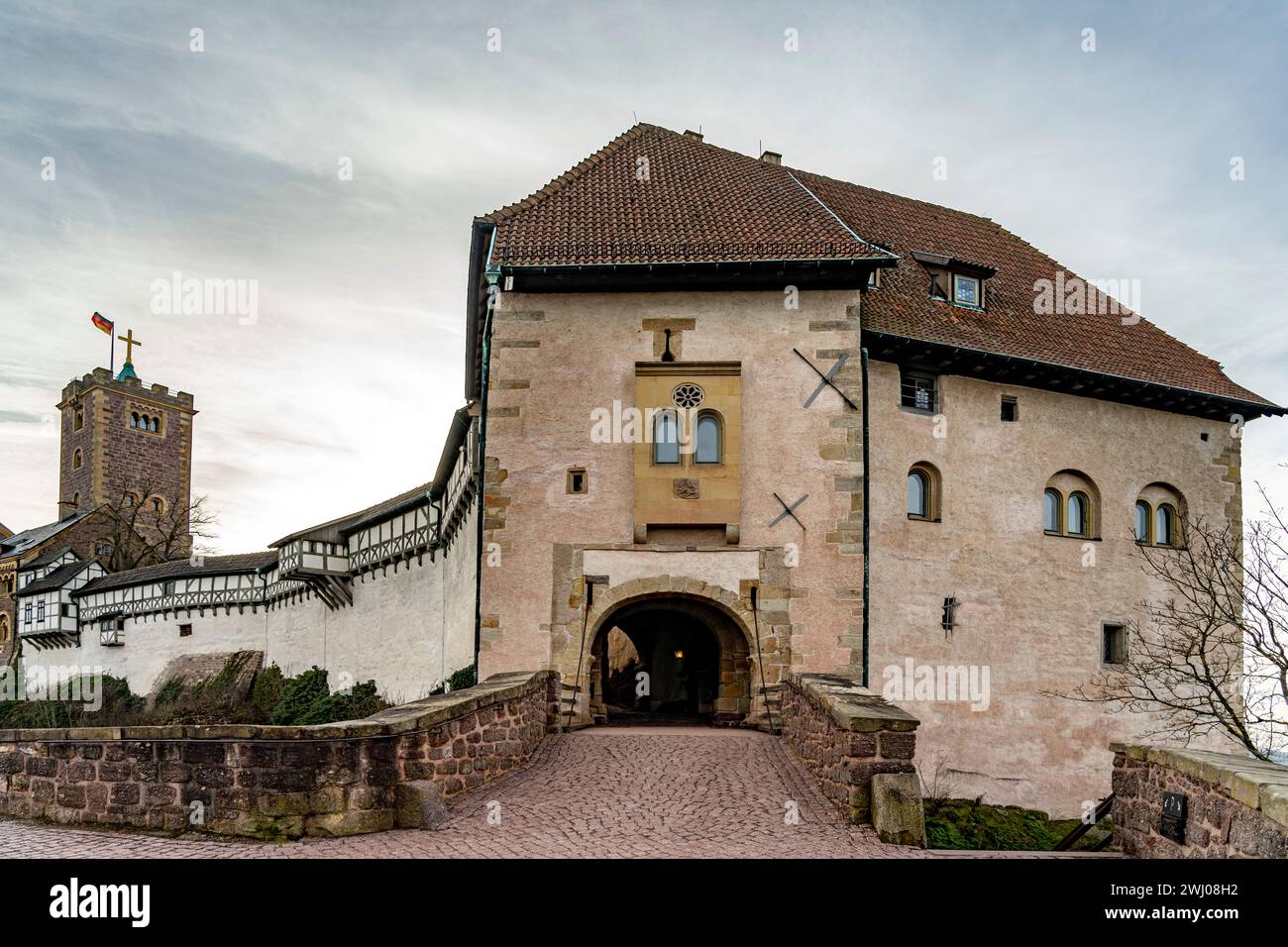 Torhaus der Wartburg, UNESCO Welterbe a Eisenach, Thüringen, Deutschland | Wartburg Castle Gatehouse, patrimonio mondiale dell'UNESCO a Eisenach, Turingia, Foto Stock