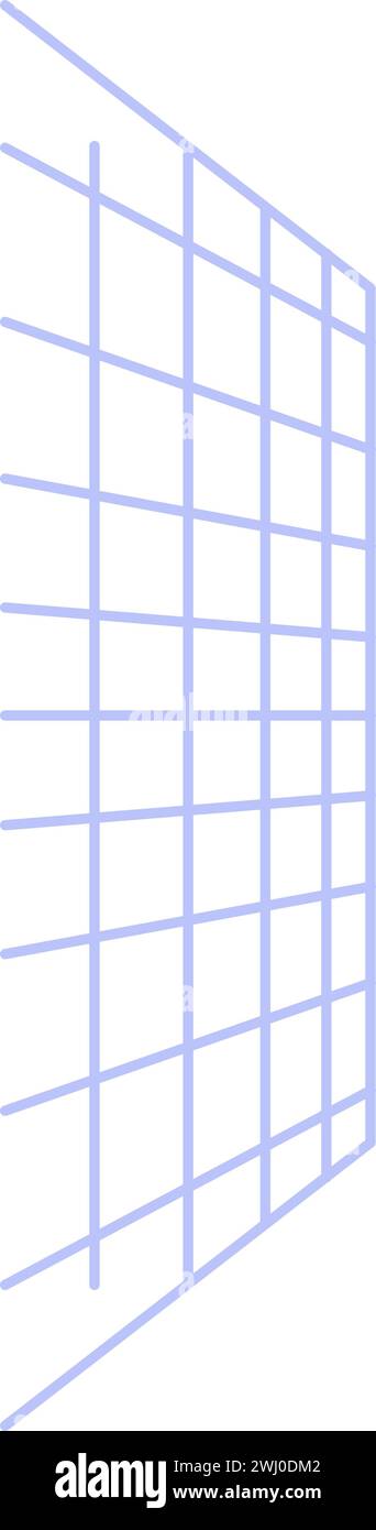 Griglia blu verticale in prospettiva. Struttura a parete disegnata con linee blu, elemento tecno astratto per un design tecnologico moderno e retrò. Semplice V a colori Illustrazione Vettoriale