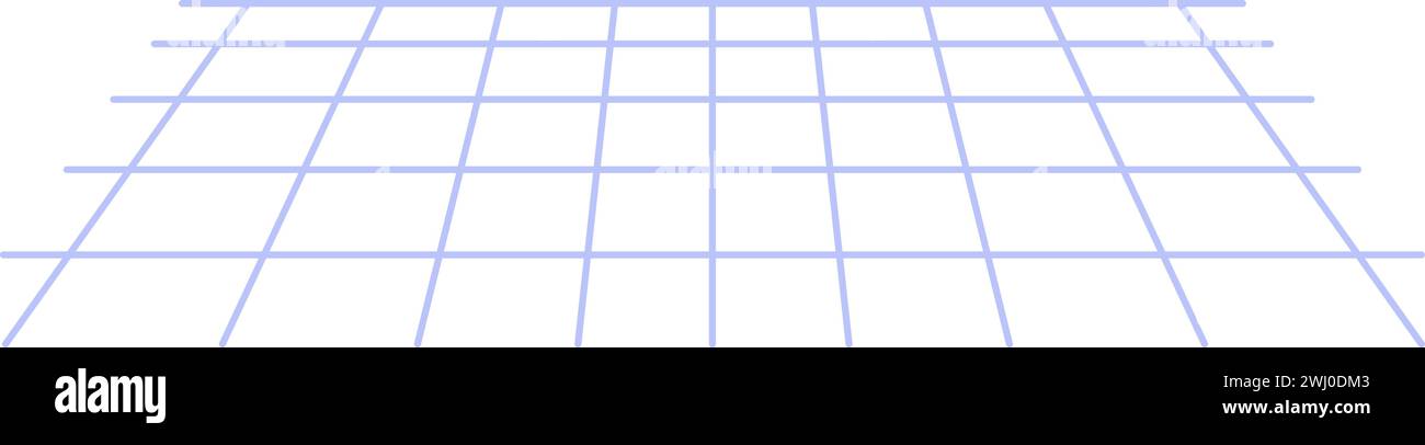 Griglia orizzontale disegnata con linee blu in prospettiva. Griglia di disegno linee elemento tecno astratto per un design tecnologico moderno e retrò. Semplice colo Illustrazione Vettoriale
