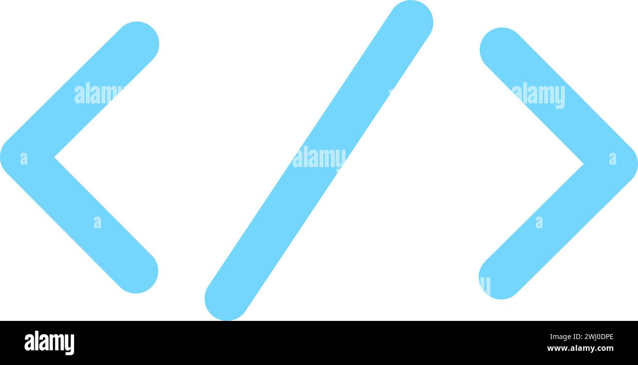 Citazione del carattere nella programmazione. Parentesi angolari con segni matematici, elemento tecno astratto per un design tecnologico moderno e retrò. Colori semplici Illustrazione Vettoriale