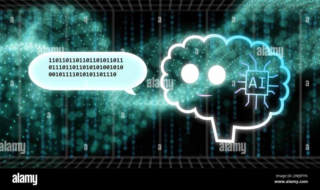 Immagine dell'elaborazione dei dati dell'IA sulla codifica binaria Foto Stock