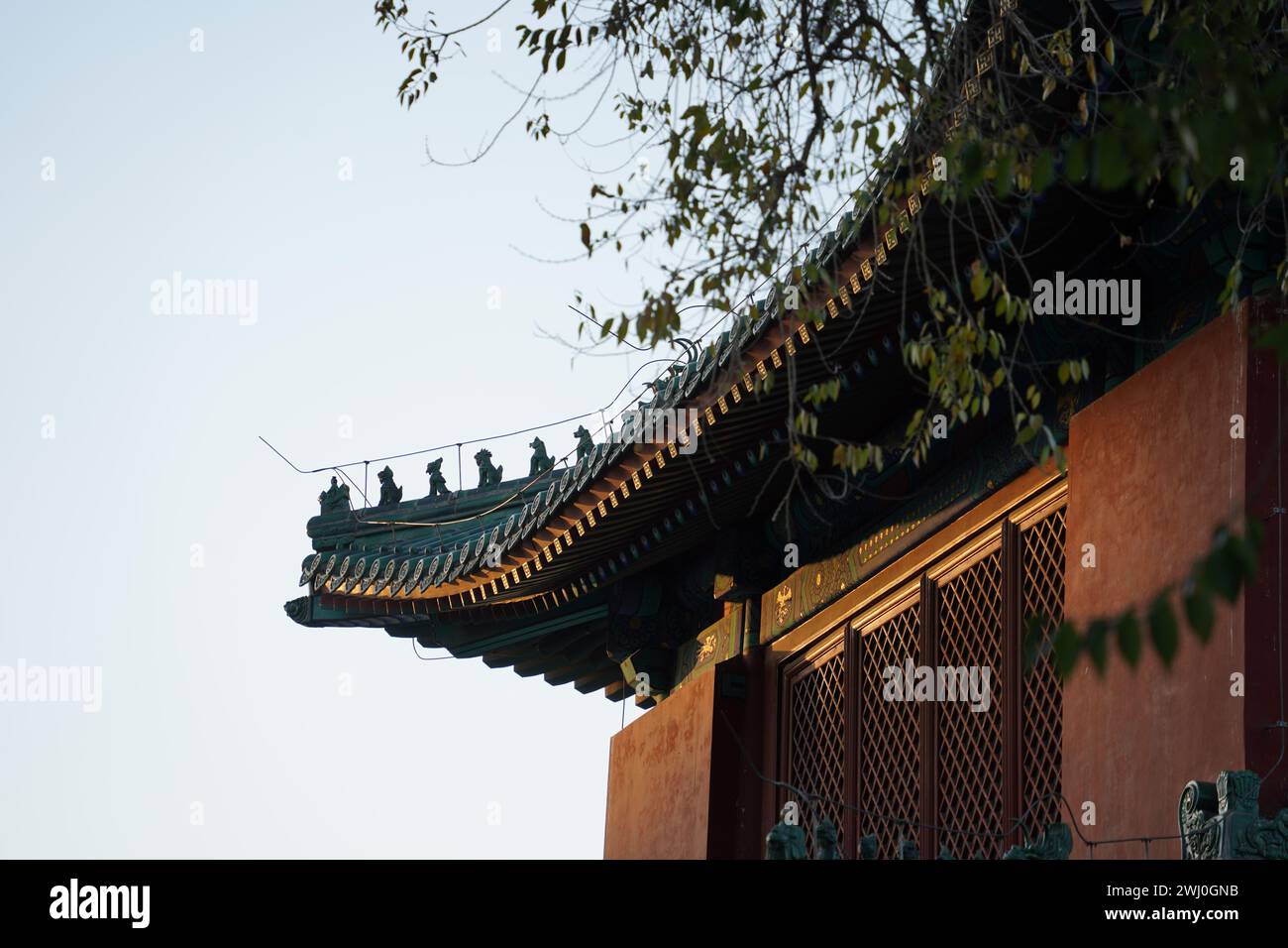 Gli antichi edifici storici: La città Proibita della Cina. Le curiosità storiche sotto il tramonto. Foto Stock