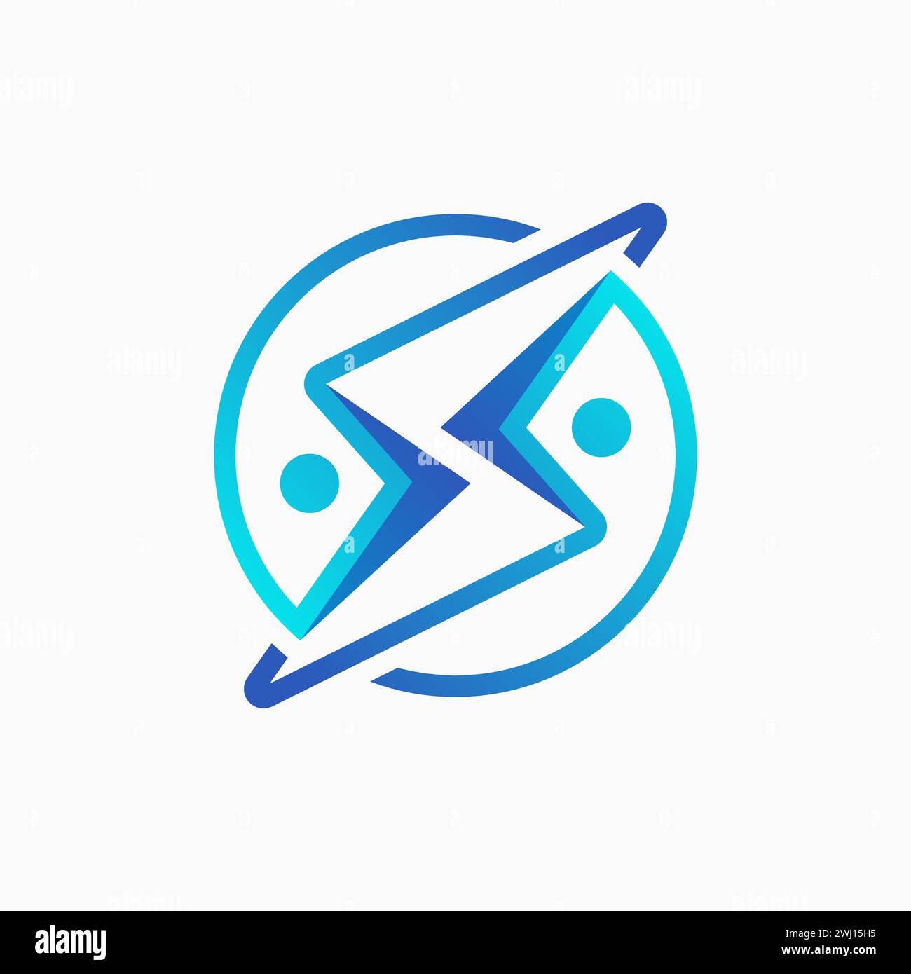 Design del logo concept grafico stock vettoriale premium creativo segno astratto illuminazione tempesta tuono due persone girano in relazione alla comunità di energia flash Illustrazione Vettoriale